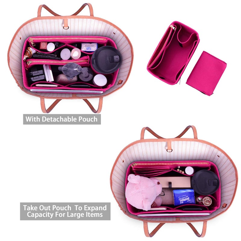 ZTUJO Purse Organizer, Felt Bag Organizer Purse Organizer Insert For Speedy, Neverfull, Graceful, Neverfull,Tote, Handbag,Shaper (Medium, Rosy) - Image 4